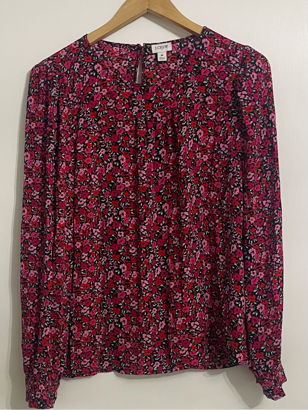 J. Crew Pink and Red Floral Long-Sleeve Blouse